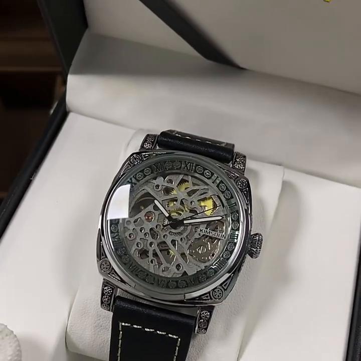 KIMSDUN Watch Men's Top Brand Luxury Clock Double-sided Hollow Automatic Mechanical Trend Ancient Carved Waterproof Men's Watch