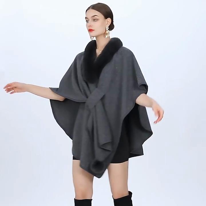 6 barev podzimní luxusní pončo z umělé kožešiny, dámské Criss-Cross Designer Batwing Rukávy Vlněné Teplý šátek Volný Streetwear Kabát