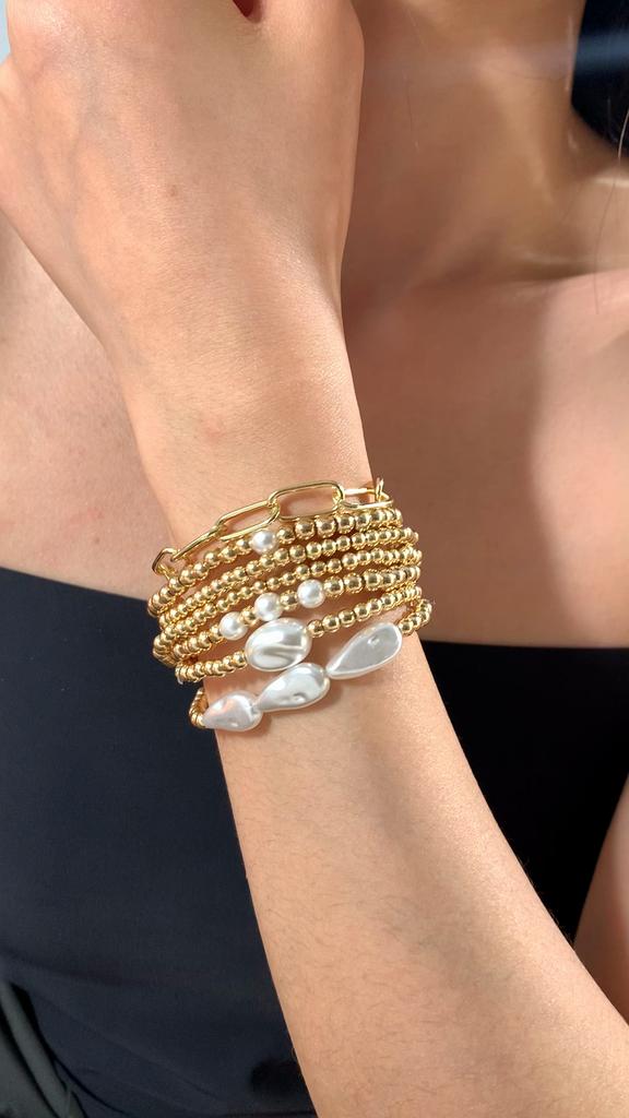 7PCS Fashion Versatile Bead Round Bead Chain Stacked Bracelet for Women's Jewelry with a Unique Design and Metal Style Bracelet Set