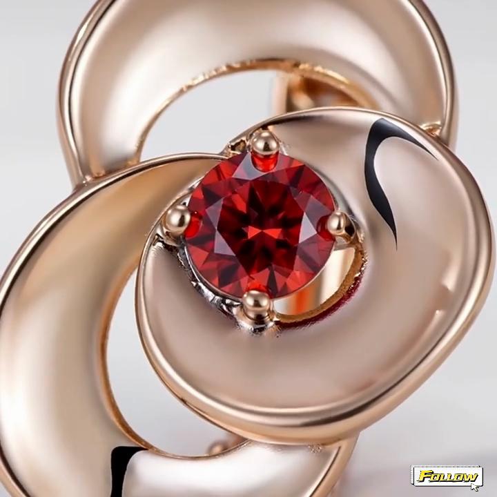 Kinel – boucles d'oreilles en forme de fleur en Zircon rouge pour femmes, bijoux de mariage de couleur or Rose