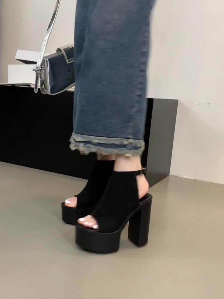 Eilyken 2024 Summer Chunky Platform Open Toe Women Sandals Concise Buckle Strap Square High Heels Shoes Large Size 43