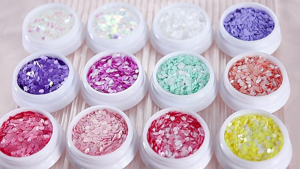 Garrafa plana primavera flor de cerejeira pétala unha glitter macaron 12 cores PET irregular decoração de unhas remendo DIY suprimentos para unhas