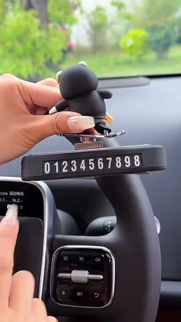 Cute Sliding Bear Parking Number Plate - Temporary Dashboard Phone Card with Magnetic Base - Car Interior Decoration