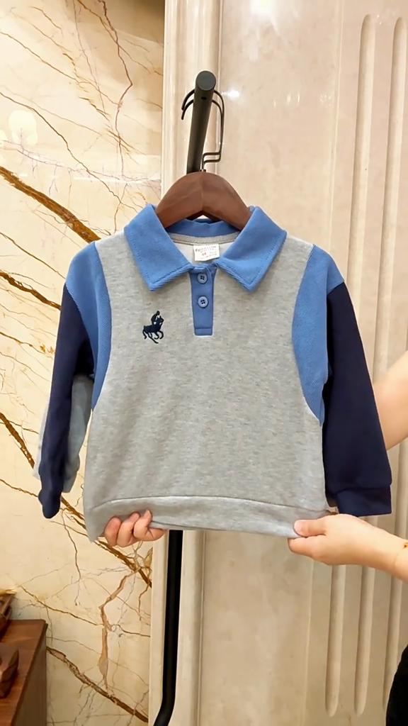 Boys Sweatshirt Jacket Spring Autumn Color Block Patchwork Long Sleeve Embroidered Collar Top for Kids