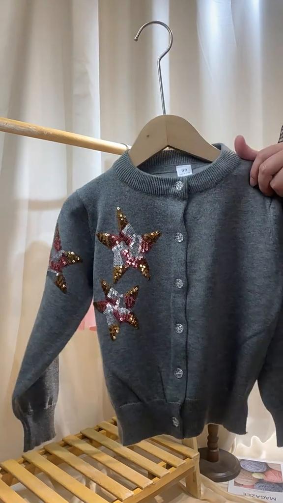 Spring and Autumn Princess Five-pointed Star Cardigan Children's Knitted Cardigan Little Girl Sweater Coat