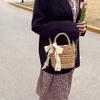 Women Straw Woven Handbag Daisy Flower Lace Bow Summer Beach Bag Small Tote Crossbody Boho Style Shoulder Bag