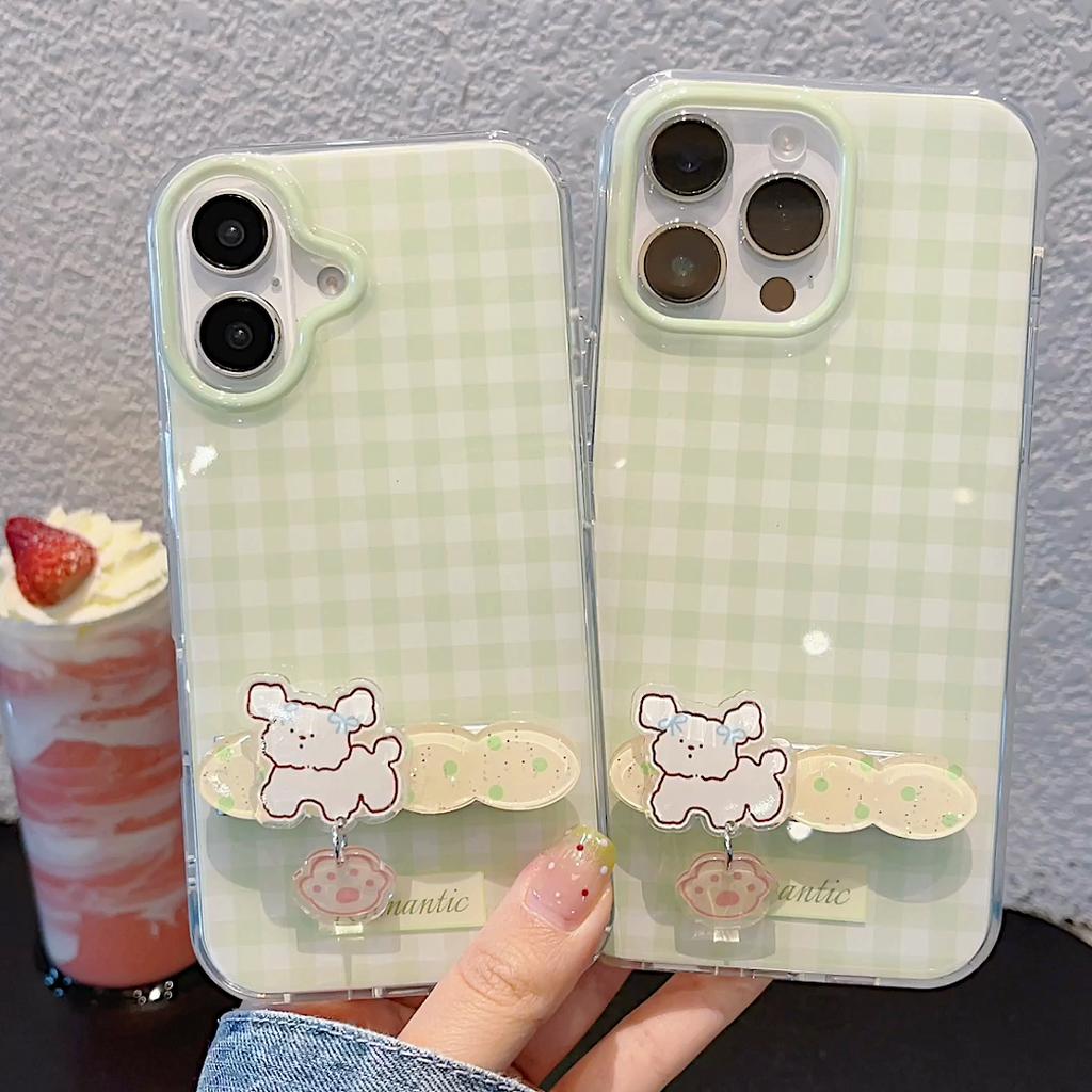 Ins Style Cute Cartoon IMD Stand Phone Case For iPhone 16 15 14 13 Pro Max Protective Back Cover