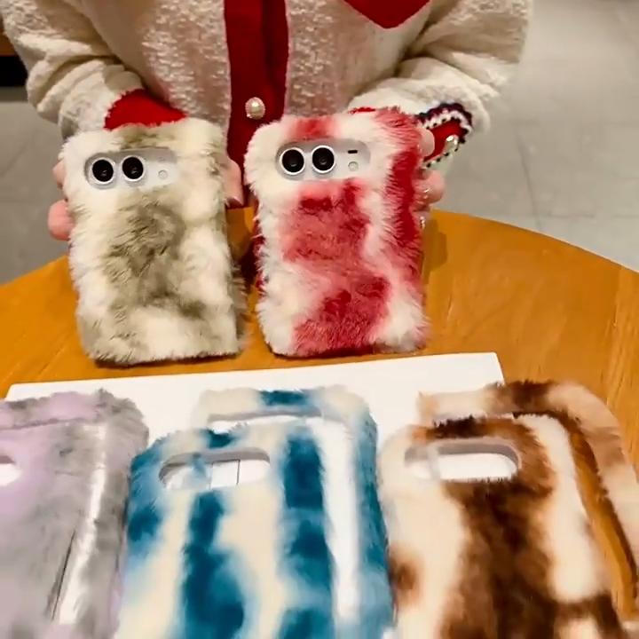 Non Bulky Phone Cover Plush Case for IPhoneDuo, Fuzzy Gradient Color with All Inclusive Protection Full Protection, Cute Shockproof Foldable