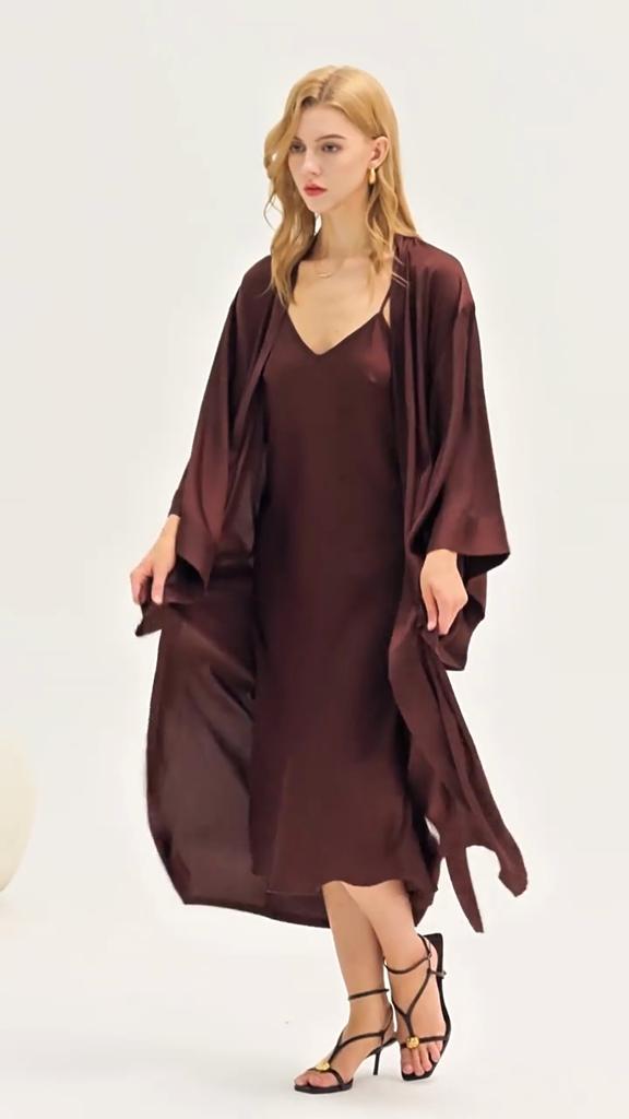 Luxury Satin & Chiffon Sleepwear Set Elegant  Comfortable Sexy Sleeveless Dress + Robe 2-Piece Pajama Loungewear Set