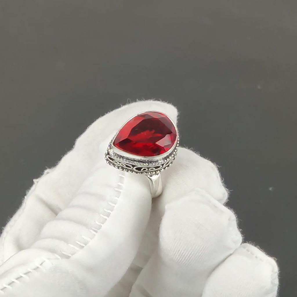 Roter Granat Edelsteinring, 925 Sterlingsilber Schmuck, Handgefertigter Ring, Roter Granat Statement Silberring, Geburtstagsgeschenke zum Geburtstag