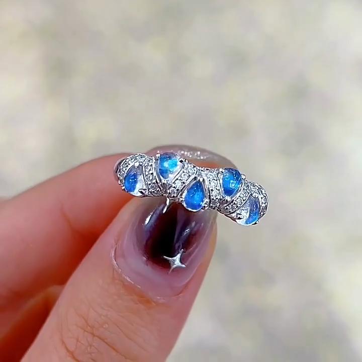 SACE GEMS 925 Sterling Silver 3*4MM Natual Blue Moon Stone Rings for Women Engagement Cocktail Party Fine Jewelry Gift
