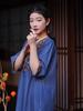 Johnature Woman Spring Embroidery Splicing Vintage Style Dress Personality Half Sleeve V-Neck Loose Cotton Retro Dress