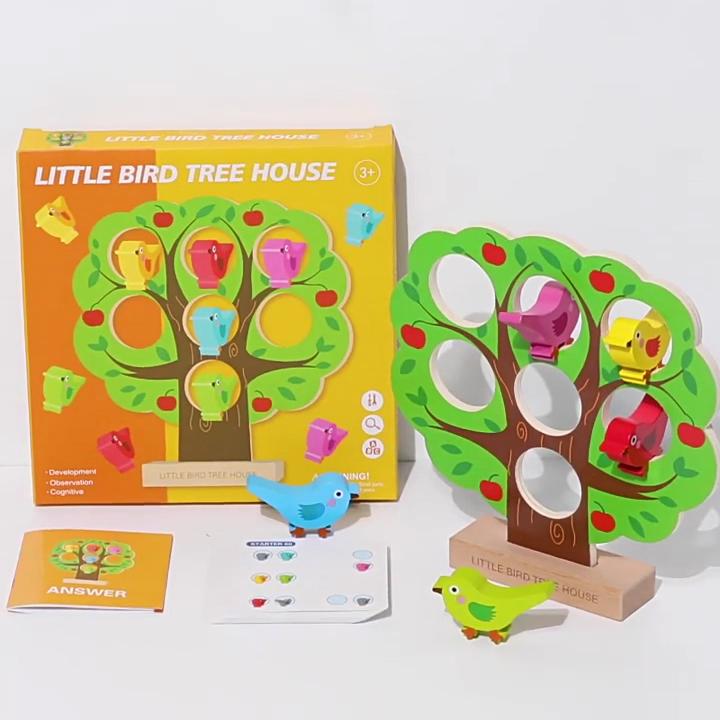 Wooden Birdhouse Puzzle Toy For Kids Educational Brain Teaser And Color Recognition