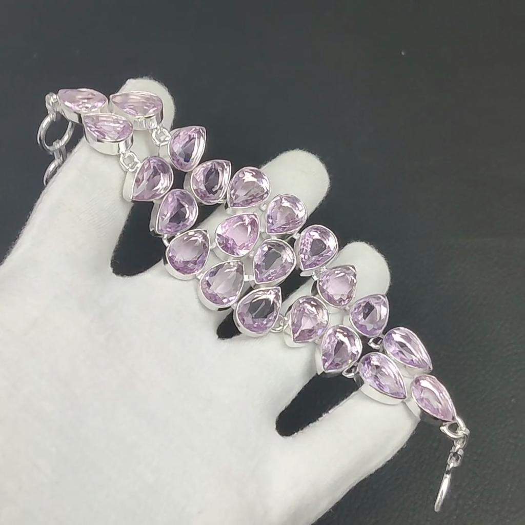 Pink Kunzite Gemstone Handmade 925 Sterling Silver Bracelet, Silver Bracelet, Pink Kunzite Bracelet For Women, Unisex Bracelet For Gifts
