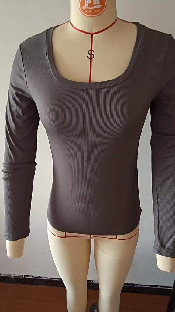 Vår og Høst Ny Ensfarget Løs Casual Dame Langermet T-skjorte, Egnet for Daglig og Hjemmebruk, Maskinvaskbar