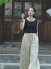 Johnature Women Bandage Wide Leg Pants Elastic Waist Loose Trousers Autumn Solid Color Loose Pants