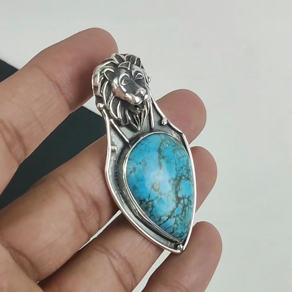 Naturak Turquoise Gemstone Pendant 925 Sterling Silver- Handmade Design, Everyday Wear Jewelry, Unique Turquoise Pendant Wadding Gift