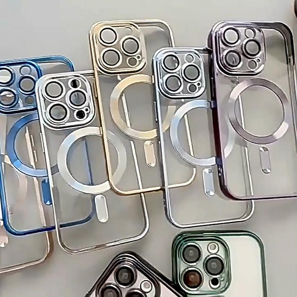 Funda con absorción magnética para iPhone 16 Pro Max de Apple: Cubierta de silicona transparente galvanizada para 11, 12, 14 y 15