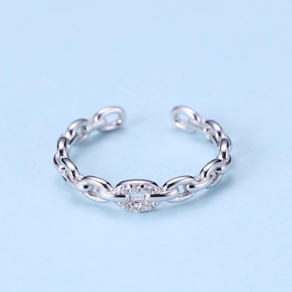 Bamoer Autentico anello ridimensionabile a catena geometrica in argento sterling 925 per gioielli di personalità semplice da donna