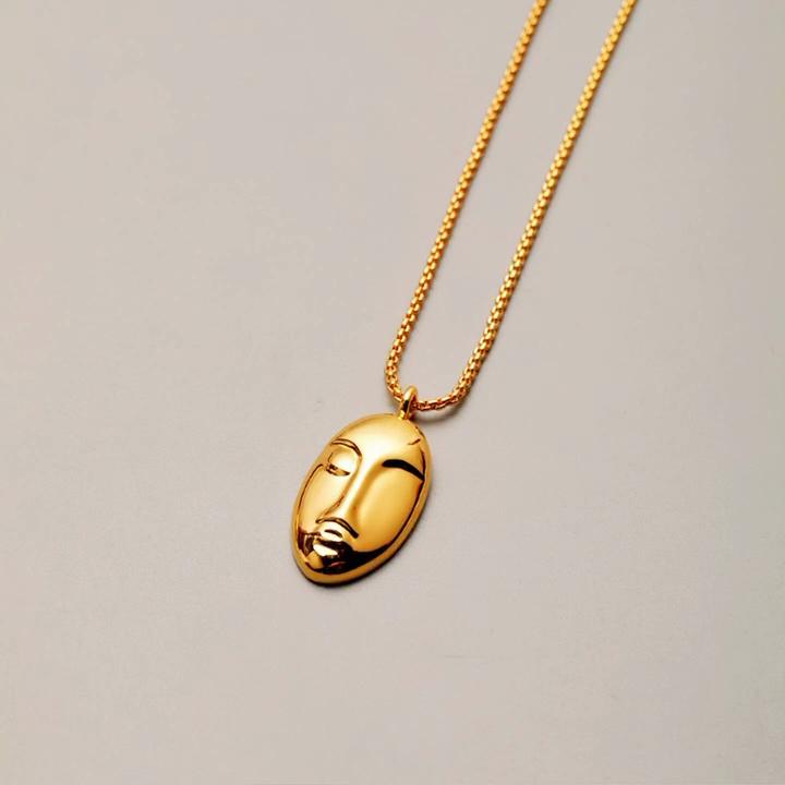 Trendy European and American Style Double-sided Human Pendant Necklace, Simple and Elegant Face Sweater Chain for Women