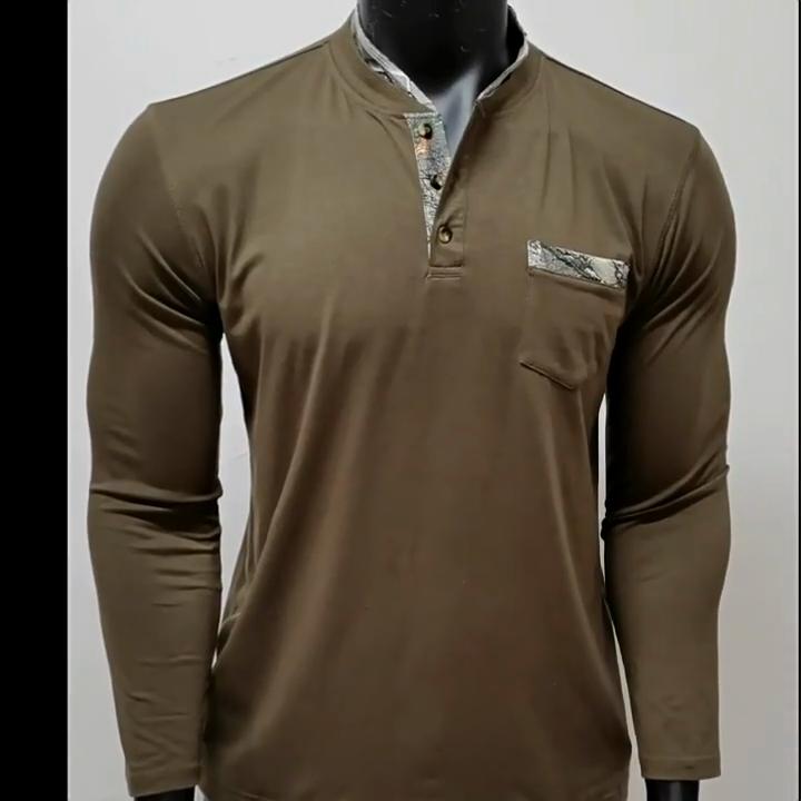 European and American Style Men’s Autumn and Winter Shirt Long-sleeve Henley Shirt Buttoned Double-collar Top