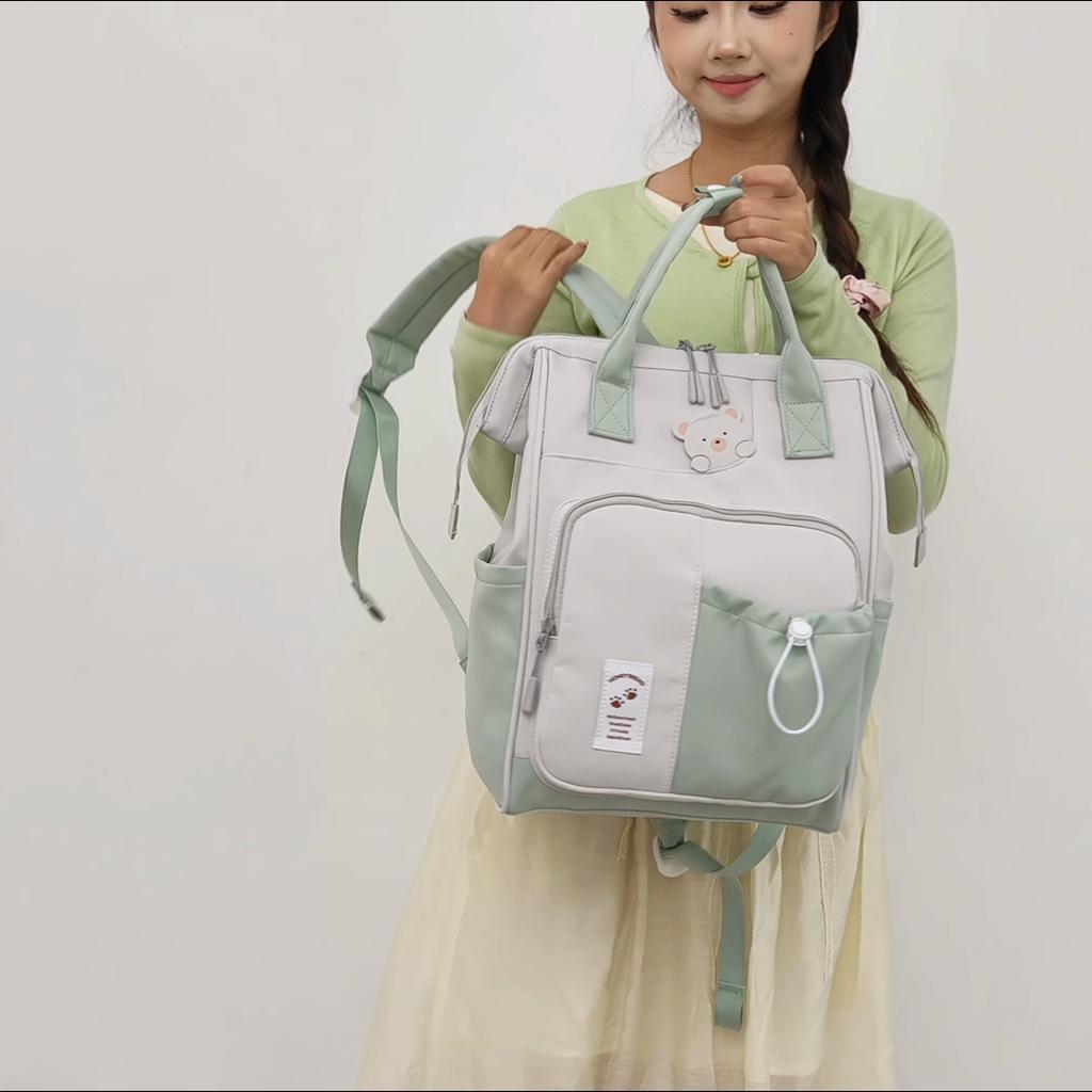 Zaino in Nylon Orsetto Carino per Donna Grande Capacità Multitasche Scuola Viaggio Daypack Leggero