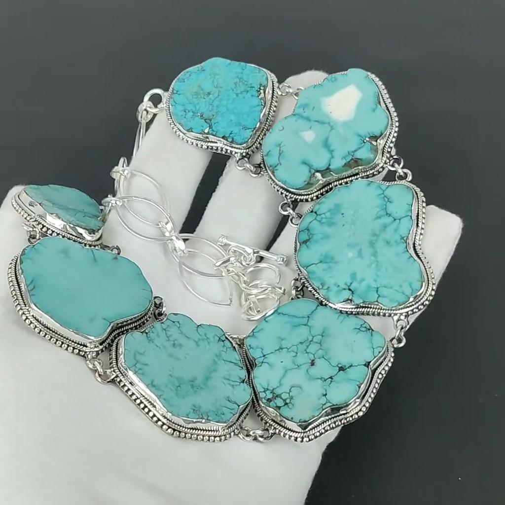 Tibetan Turquoise Necklace, 925 Sterling Silver Jewelry, Gemstone Jewelry Tibetan Turquoise Adjustable Chain Necklace Handmade Jewelry For Gift