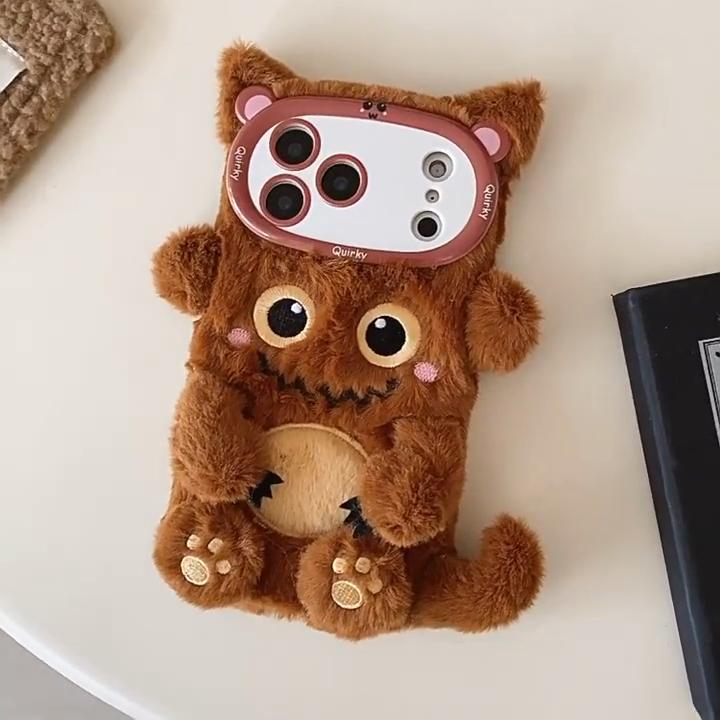 Fashion Fluffy Plush Monster Smile Pattern Phone Case For iPhone 11 12 14 13 15 16 17 Pro Max Plus Shockproof Warmth Cover