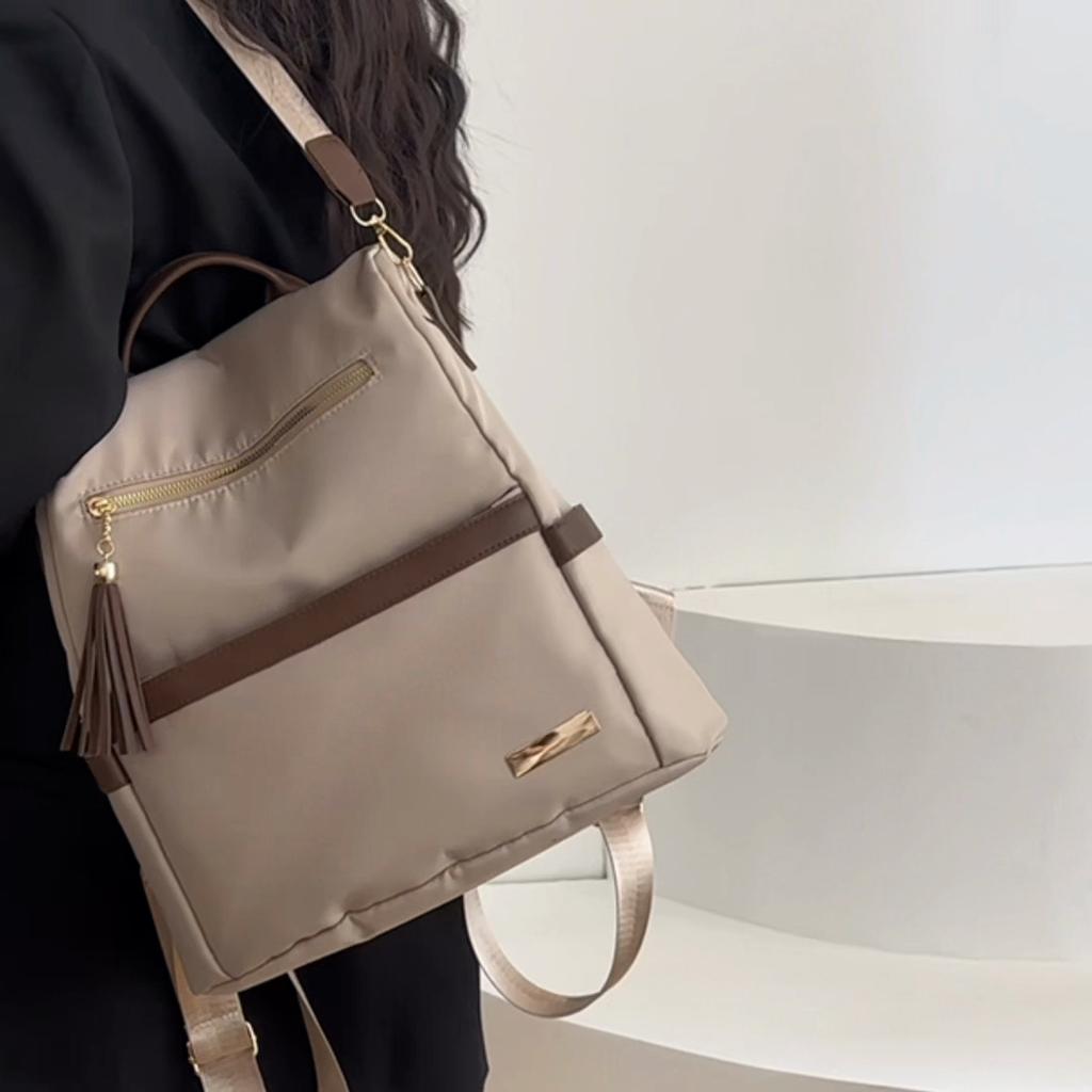 Tassel Backpack Women's Color Contrast Travel Small Backpack Student Schoolbag