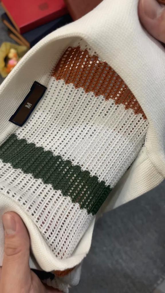 AIOPESON Men's Knitted Polo Shirt Breathable Striped Casual V Neck Turn Down Collar High Quality Polo Shirt Men