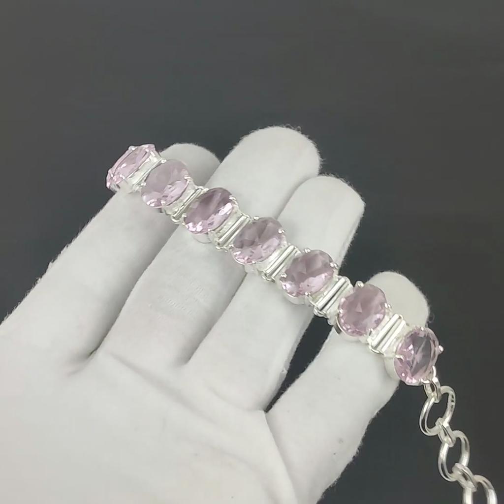 Pink Kunzite Bracelet 925 Sterling Silver Bracelet Adjustable Chain Bracelet Handmade Boho Bracelet Pink Kunzite Gemstone Jewelry Wife Gifts