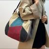 Women's Shoulder Bag Large Capacity Tote Bag Contrast Color Stitching Canvas Bag