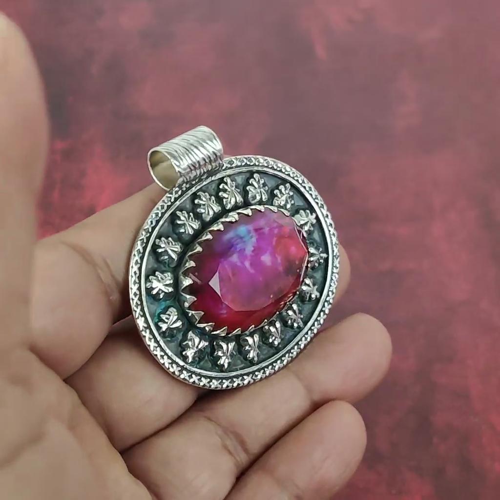 Ammolite Pendant Gemstone Handmade Jewelry, 925 Solid Sterling Silver Pendant, Gift For Wife Jewelry