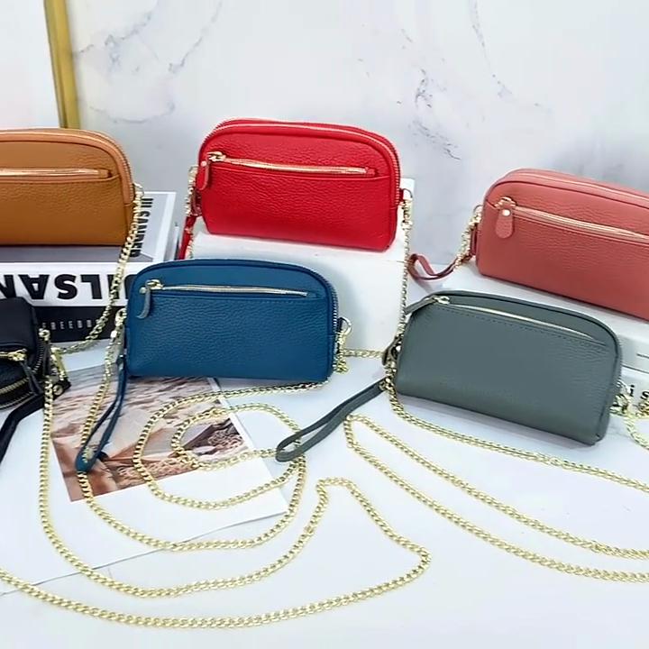 2024 New Mini Chains Shoulder Crossbody Bags For Women Genuine Leather Evening Clutch Bags Cowhide Long Purse Two-layer Clutches