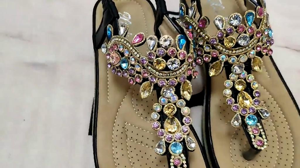 Bohemian Sandals Women's Casual Rhinestone Women's Shoes Wedge Sandals Flip Flops Fashion Women Classic and Elegant Woman's Versatile Shoes