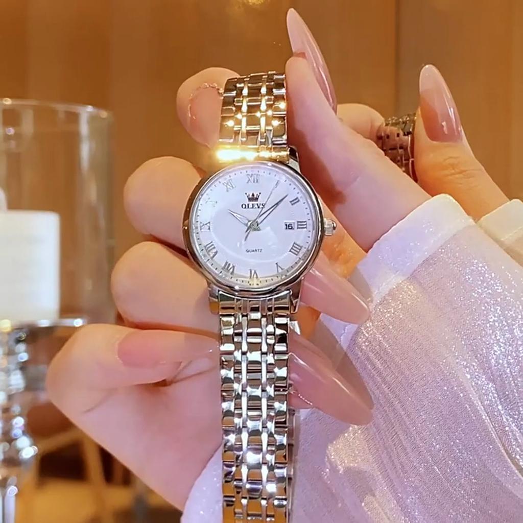 OLEVS Quartz Watches for Woman Ultra Thin Solid Steel Strap Elegant Fashion Roman Scale Auto Date Waterproof Ladies Watches