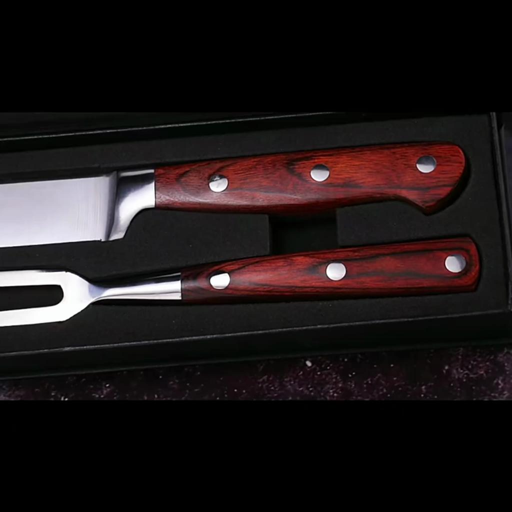 3Cr13 Edelstahl Grillmesser und Gabel mit Farbgriff Set Küchengeschirr Outdoor Braten Fleisch Kochutensilien