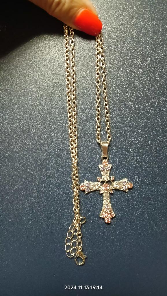 Collana Donna Con Ciondolo Croce Perle E Cristalli - Gioiello Vintage Stile Punk