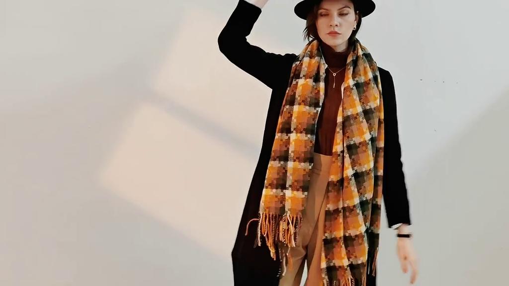 Nytt rutete skjerf for kvinner Vinter mellomlangt frynsete sjal Mote Street Imitasjon Cashmere varmt skjerf