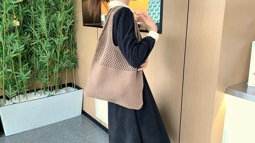 Vintage Hollow Out Summer Beach Woven Women Shoulder Bag Knitting Handbags Large Capacity Crochet Tote Bags