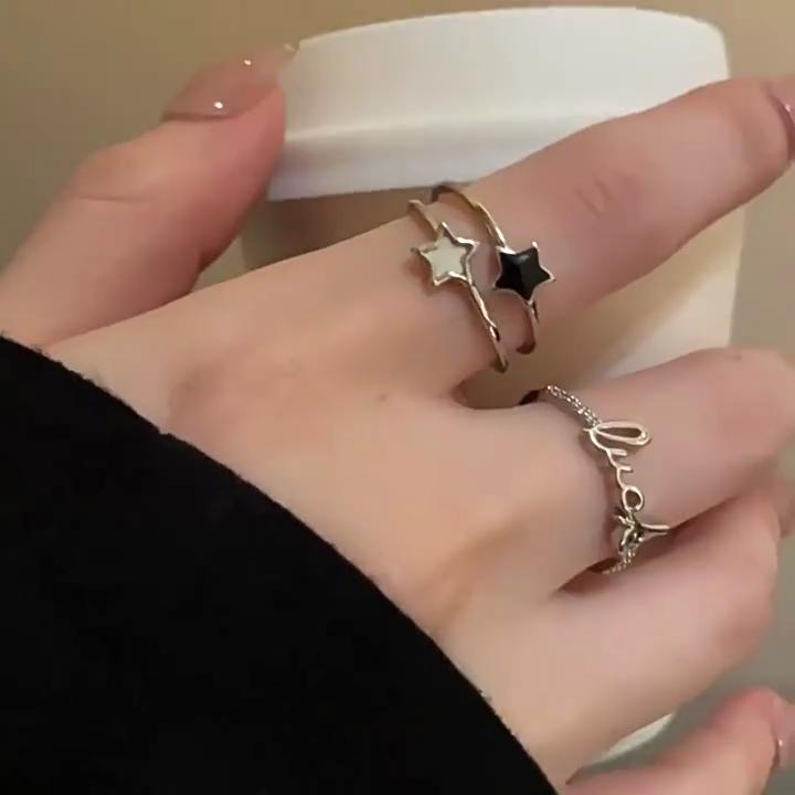 Chanceux! Bague zircon étoile lettre femme été ins simple bague vent froid mode personnalité bague index