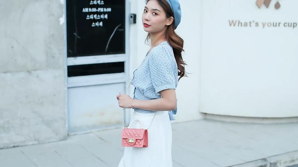 Violet Chicly Pearl Portable Chain Sweet Simple Female Wallets New Fashion One Shoulder Diagonal Straddle Bag Wallets for Women