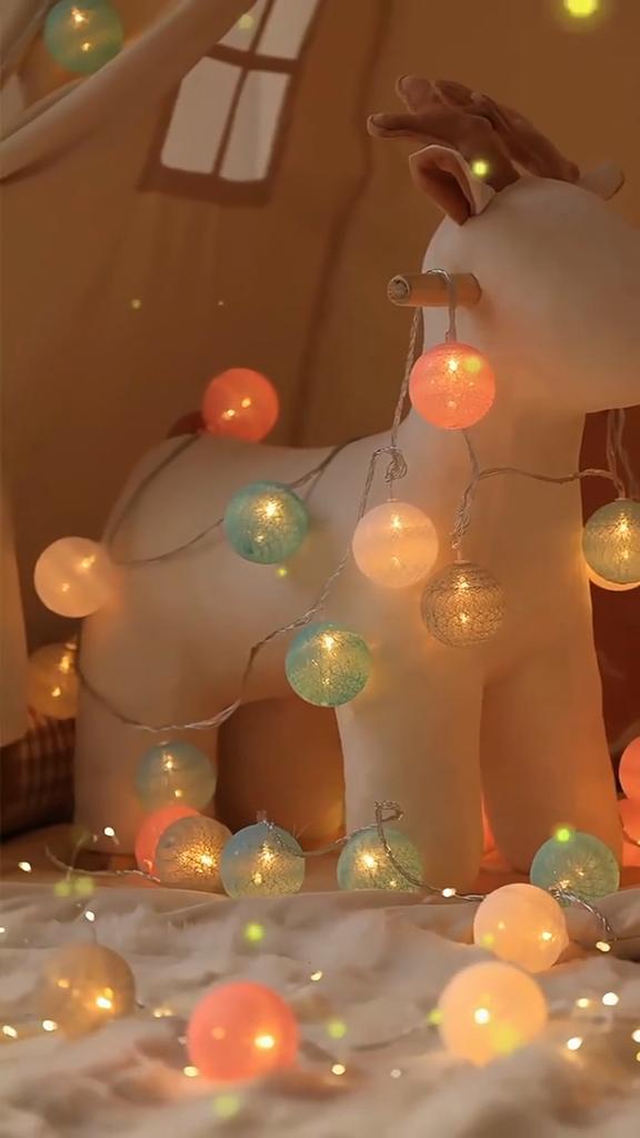 3CM Cotton Balls String Lights Garland Fairy Street Lights Christmas Decorations for Home Outdoor Wedding Garden Patio Lights