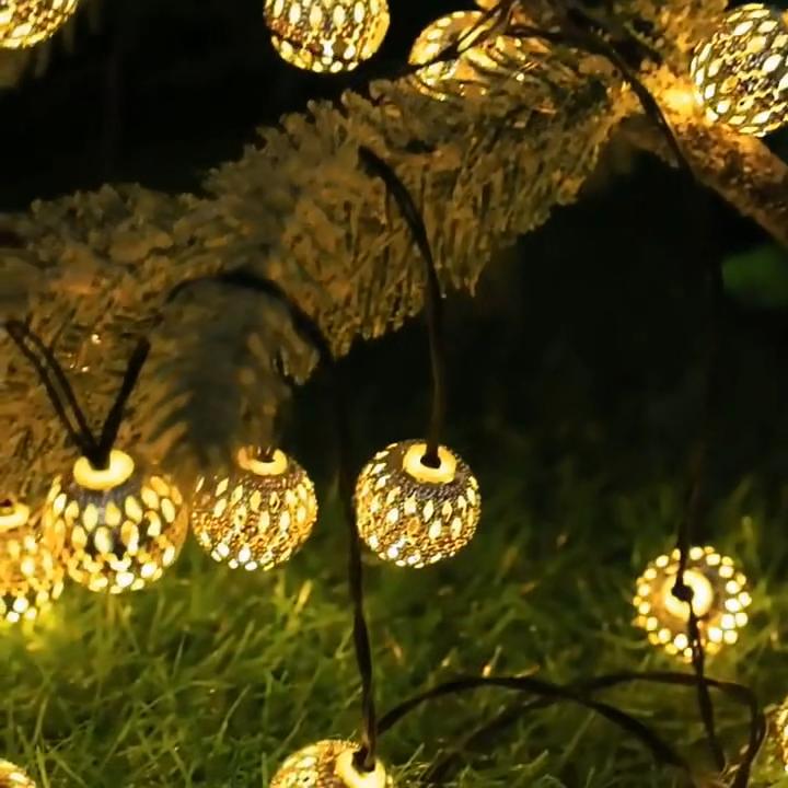 LED Moroccan Hollow Metal Ball String Lights Solar Powered-Perfect for Wedding,Party,Birthday,Garden/Yard Outdoor Decorative/decor for room