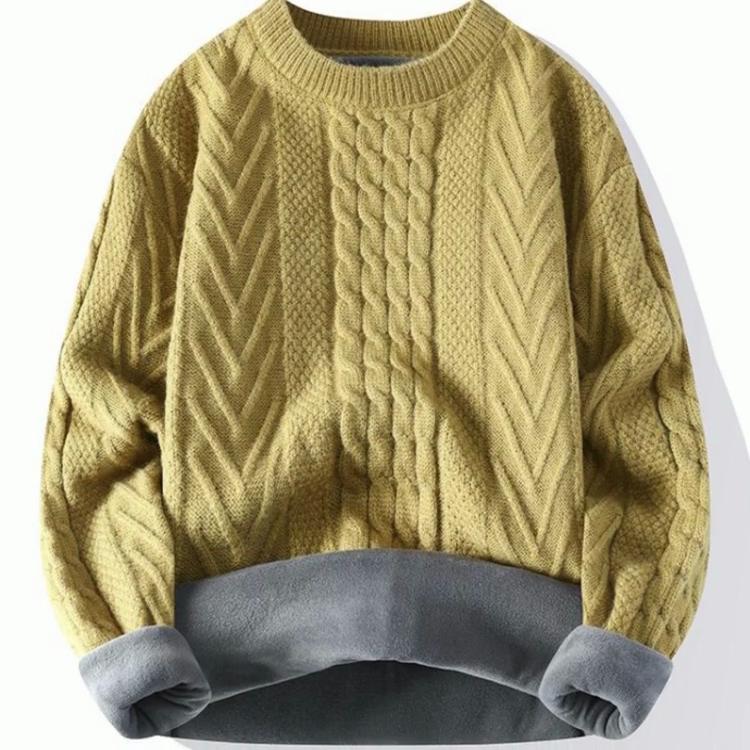 Men's Clothing Autumn Winter Flocking Solid Color Pullover Lantern Long Sleeve O-Neck Sweater Knitted England Style Stylish Tops