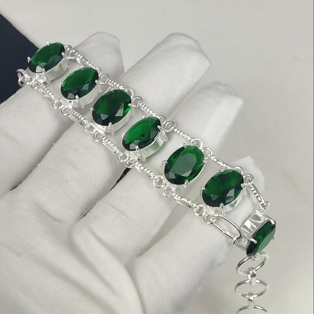 Grüner Turmalin Edelstein Handgemachtes 925 Sterling Silber Armband, Grünes Turmalin Armband für Frau, Unisex Armband, Wattegeschenke