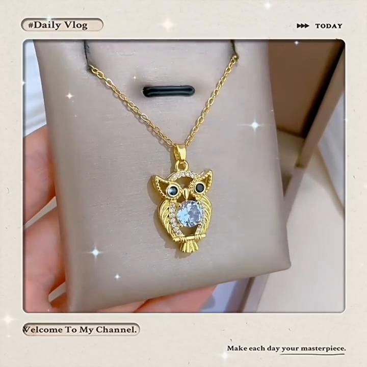 White Synthetic Zircon Owl Pendant Necklace for Women