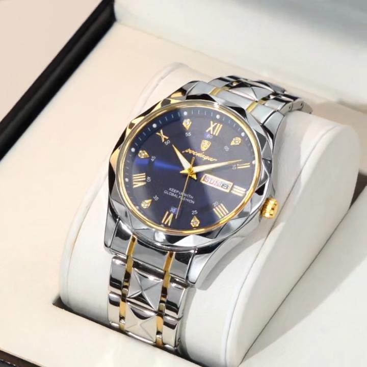 POEDAGAR Business Men's Stainless Steel Dual Calendar Quartz Watch, Casual Waterproof Luminous Men's Watch, Men's Gift