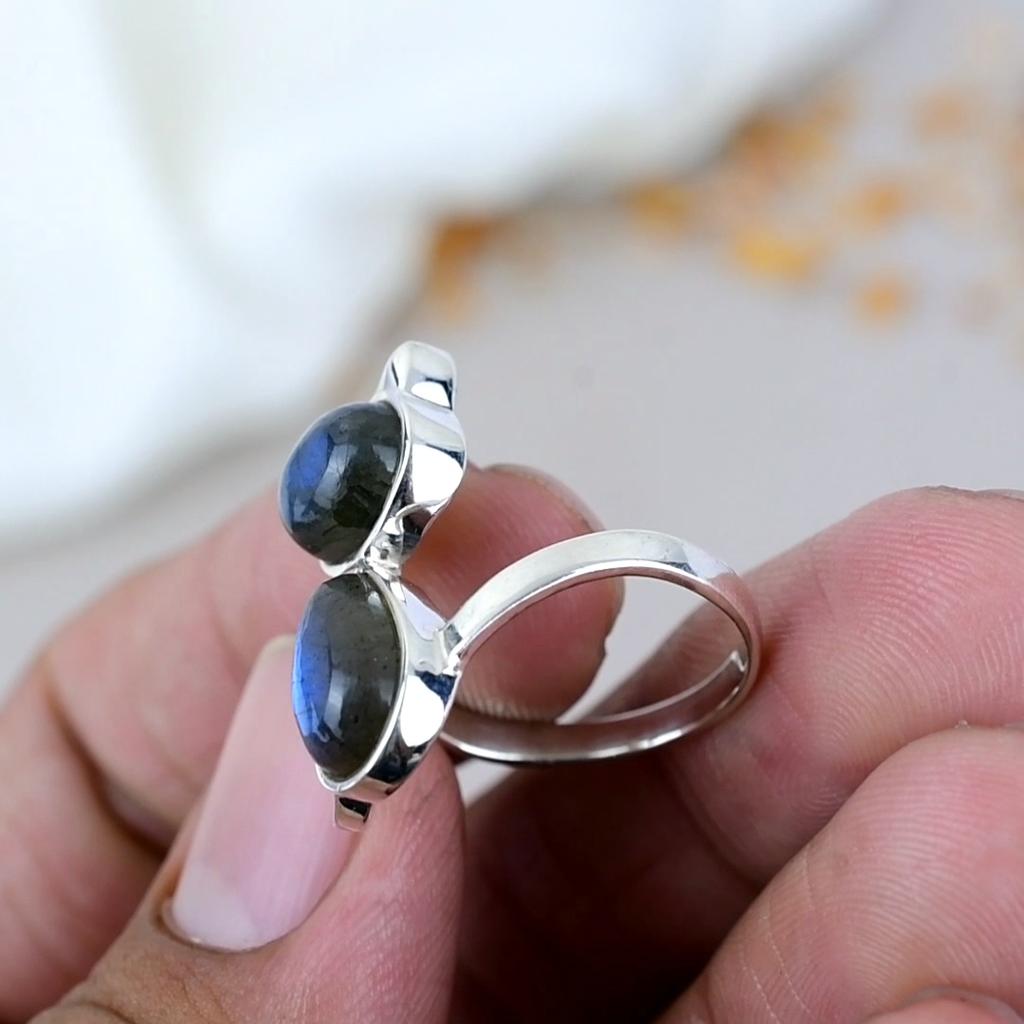 Cat Ring 925 Sterling Silver Labradorite Gemstone Ring For Women