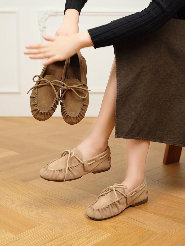 Mocassini da Donna Stile Britannico Vera Pelle Scarpe Beanie da Donna Piatti Antiscivolo Vintage Slip-on Mocassini da Donna